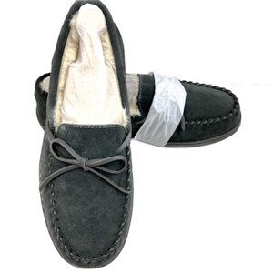 Mens My Slippers Charcoal Moccasin Faux Fur Lining Size 11 Brand New 74016-05